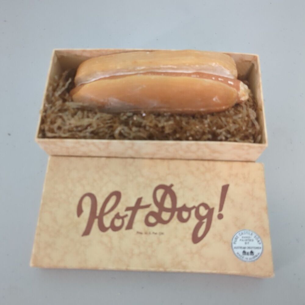 Vintage Hot Dog Shaped Castile Soap Bar Hand Painted Austria 1950's